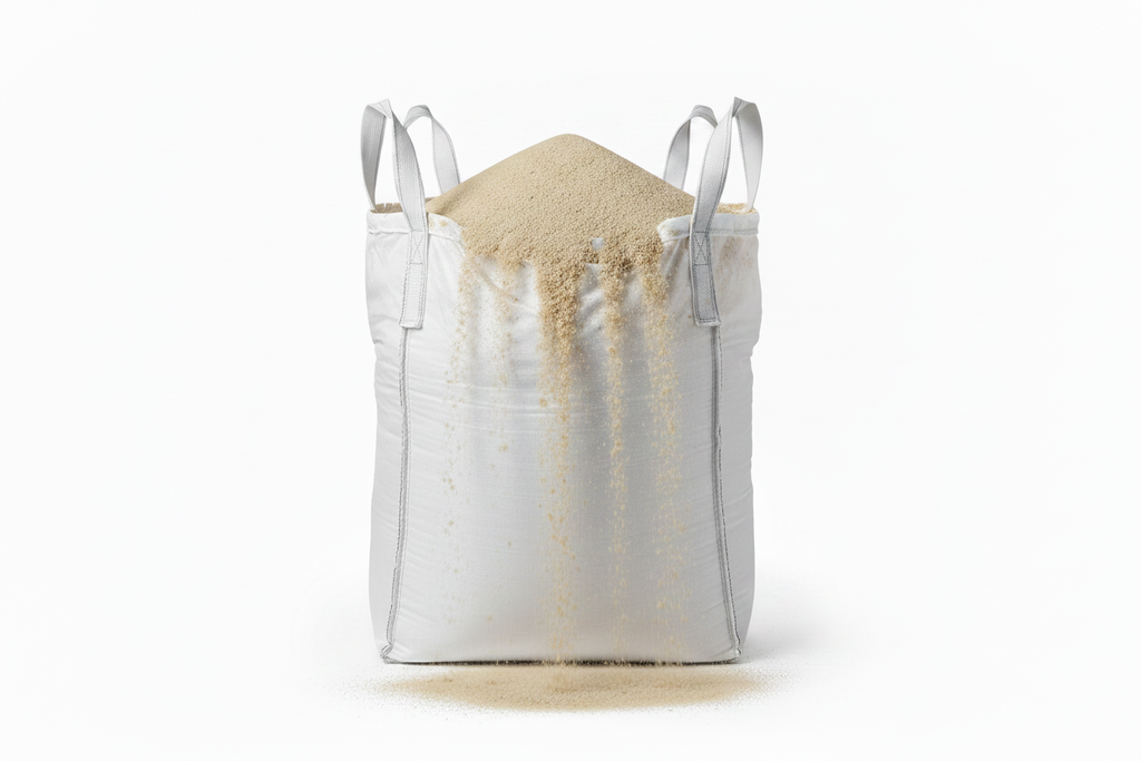 Heavy-duty sand bulk bag 35x35x50 with duffel top and discharge spout