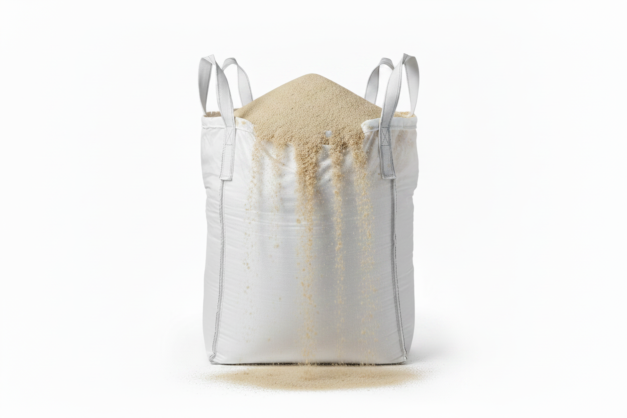 Heavy-duty sand bulk bag 35x35x50 with duffel top and discharge spout